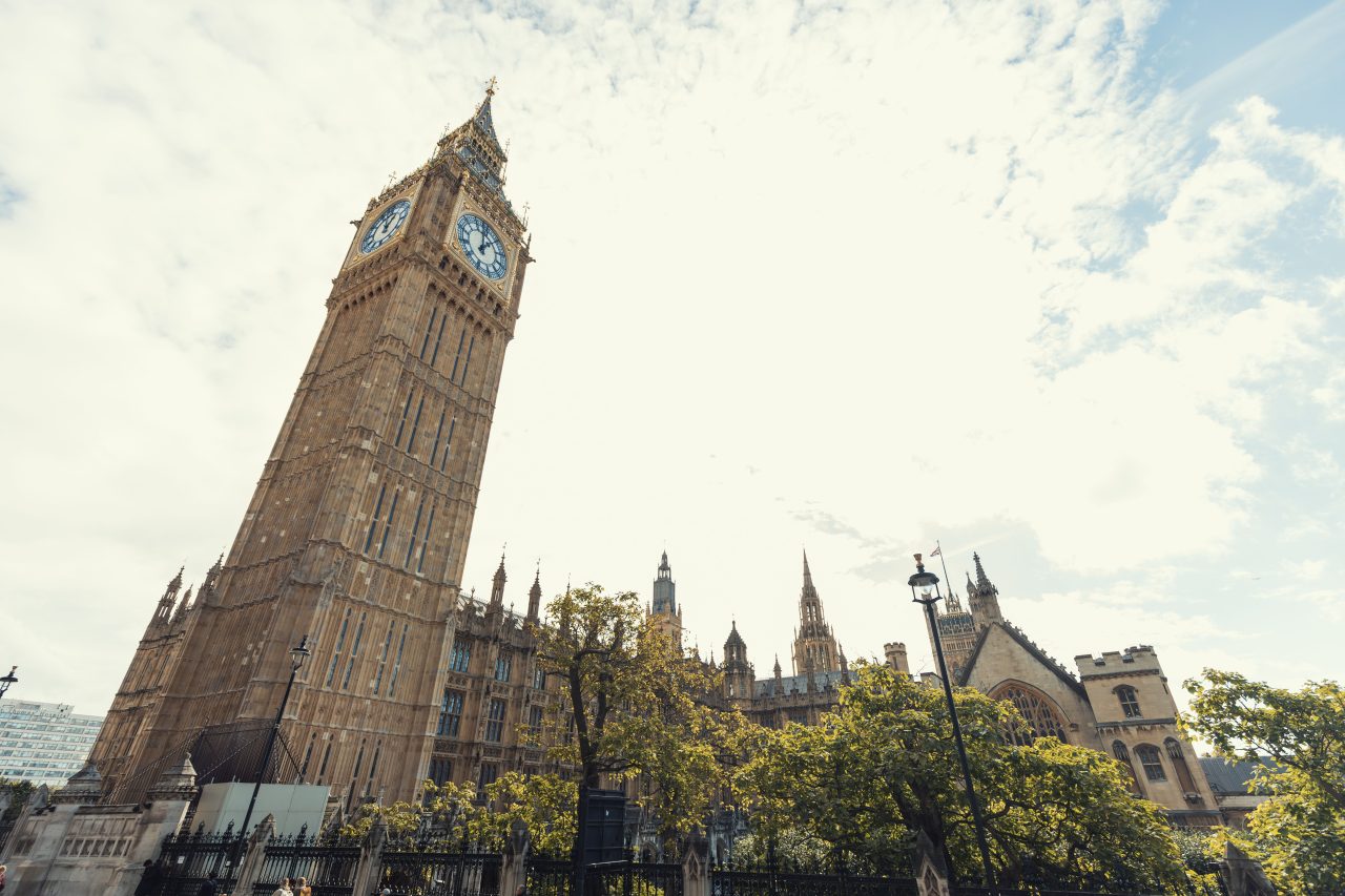 Big Ben and the Palace of Westminster under a clear blue sky